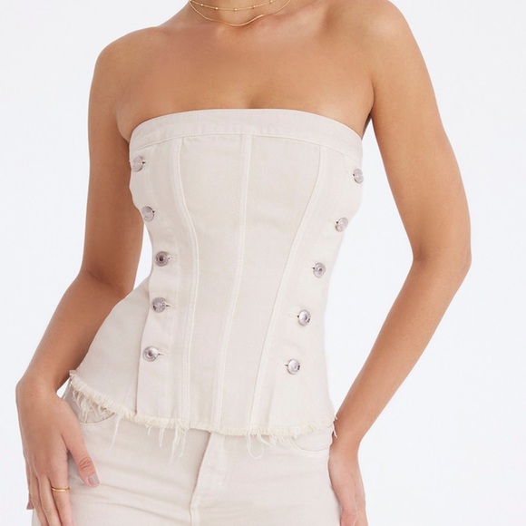 House of CB Tops - MISTRESS ROCKS OAT DENIM STRAPLESS TOP